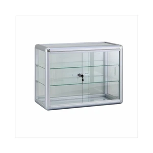 Aluminum Framed Tempered Glass Counter Top Display Case with Shelves and Lock - Picture 1 of 4