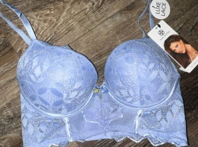 Daisy Fuentes ~ Womens Long Line Bra Push Up Blue Underwire Lace ~ 34B - Image 1 of 4