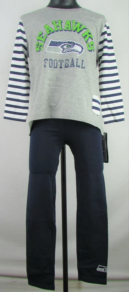 Seattle Seahawks NFL Niñas Estampado Envejecido Manga Larga a Rayas Conjunto de 2 Piezas Foto 1 de 4