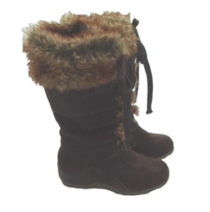 SPORTO Chelsa Suede Waterproof Winter Boots Size Lace-Up Faux Fur Size 6 Brown - Picture 1 of 8