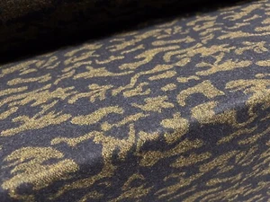 Wool Jacquard Woven Fabric, Per Metre - Abstract Swirl - Khaki & Indigo - Picture 1 of 3
