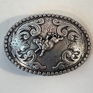 Nocona Western Boys Belt And Buckle Youth Bull Rider Silver Leather Sz 20 - Picture 1 of 7