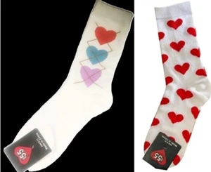 Women Girl Funky Novelty Red/Pastel Valentine HEART Love Print Crew Socks-Choose - Picture 1 of 18