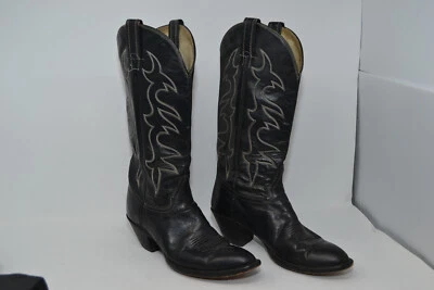 Botas Hondo Botas Occidentales Para Hombre - Punta Redonda Talla 7.5 A Cuero Negro Vaquero Foto 1 de 4