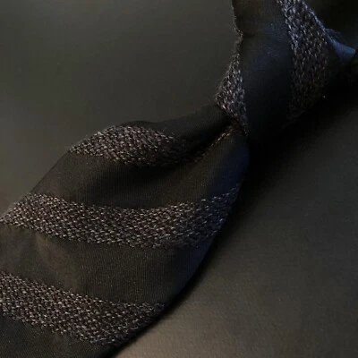 Emporio Armani Double Texture Silk Wool Knit Stripe Charcoal Black Made Italy - Image 1 of 4