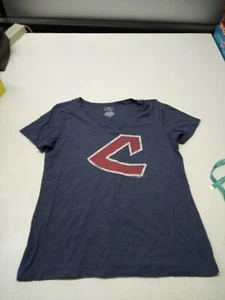 5th & Ocean by New Era Navy Cleveland Indians V-Neck Team T-Shirt Womens Large - Picture 1 of 5