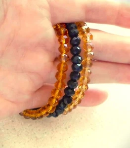 7"  TRIO GOLDEN / BLACK 6mm FACETTED BEADED STRETCH BRACELET [ S ] NEW *SALE* - Picture 1 of 3