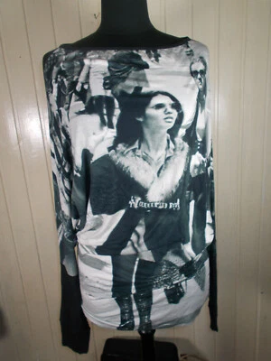 TOP Tee shirt bi matiere LA FEE MARABOUTEE 42/44 manches chauves souris imprimé - Photo 1/4