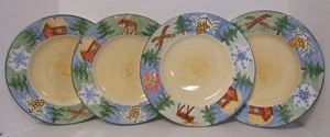 Bella Ceramica Sierra 10 3/4" Dinner Plate Hand Painted Winter Scene 4 pc - Picture 1 of 5