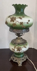 Vintage GWTW Windlicht Lampe grün mit geprägten Blumen 3 Wege 22" hoch - Bild 1 von 9