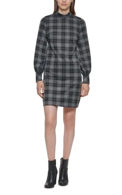 Calvin Klein Dress Size 8 Plaid Ponte Mock Neck Preppy Academia Holidays - Image 1 of 4