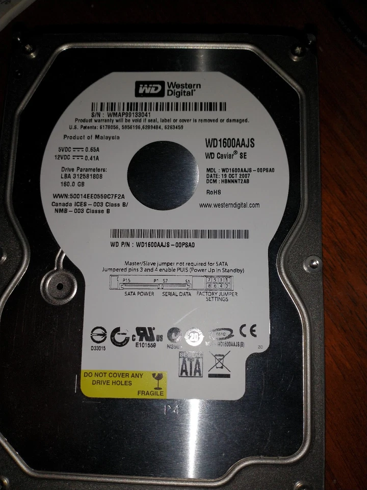 Western Digital 160GB SATA 3.5" Desktop Hard Drive WD1600AAJS-00PSA0 - Image 1 of 1