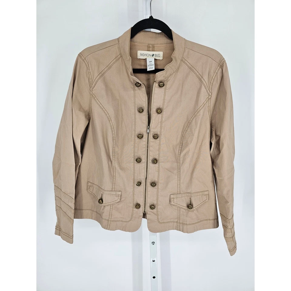 Винтажный Y2K моды жук женщин Sz 16W молнии военного стиля куртка бежевый золото  - Изображение 1 из 4