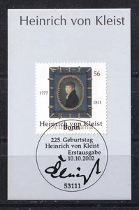 Germany BRD Year 2002 Birthday Kleist Miniature Michel 2283 First Day - Picture 1 of 1