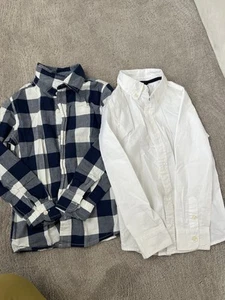 Two Boy’s Long Sleeve Dress Shirts blue plaid and white size 8 - Picture 1 of 5