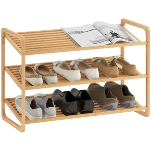 HOMCOM Scaffale Scarpiera a 3 Livelli per 12 Scarpe in Bambù 76x33x50.8 cm - Foto 1 di 10