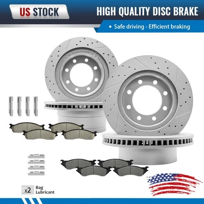 Rotores frontais e traseiros com fenda + pastilhas para Dodge Ram 1500 Ram 2500 Ram 3500 - Imagem 1 de 4