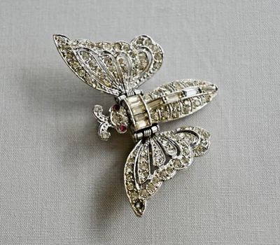 Clip de vestido vintage Art Deco cristal estrás polilla mariposa años 30 raro Foto 1 de 3