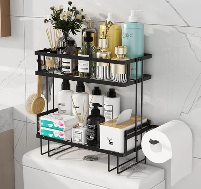 Organizador de almacenamiento de estantería de 2 niveles con 2 ganchos Foto 1 de 4