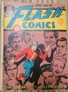 Flash Comics #28 schöner unrestaurierter Golden Age Superheld Vintage DC Comic 1942 GD+ - Bild 1 von 17