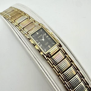Embassy Diamond Watch Rectangular Black Dial Gold Tone 7.6" Bracelet 24mm - Picture 1 of 10