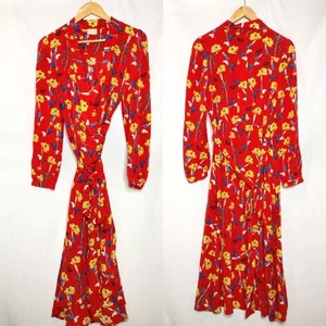 Mrs & Hugs Wickelkleid Midi Seide Langarm rot Blumen Schlange Schmetterling Print 42 - Bild 1 von 14