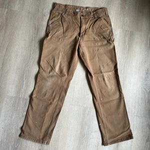 Vintage Brown Tan Carhartt 32x30 relaxed fit Distressed Work Pants Stains Paint - Picture 1 of 15