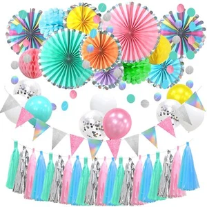 24 Pcs Hanging Paper Fans Decoration Colorful Tassel Garland Party Supplies I... - Picture 1 of 6