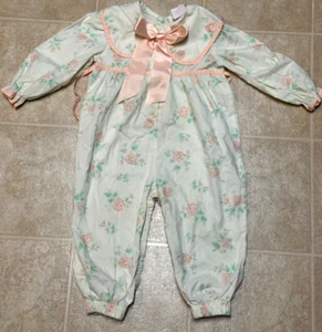 Vintage I Am Erica 18 Month Cream Pink Flower Romper Long Sleeve - Picture 1 of 9