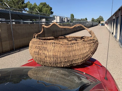 Vintage HUGE Rattan BOHO Wicker Basket Planter Natural Brown Hand Made Wood Cover