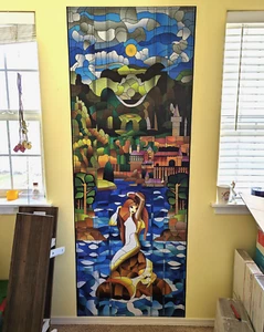 Mermaid Window Stained Glass -Door Mural, Glossy Laminated Sticker, Single piece - Picture 1 of 15