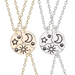 Sun Moon Pendant Necklaces - 45CM Chain BFF Necklace Women Trendy Fashion 3PC - Picture 1 of 14