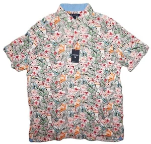 Daniel Cremieux S/S gestricktes hawaiianisches Shirt groß rosa Pfirsich Blumenmuster neu mit Etikett (DSS532) - Bild 1 von 2