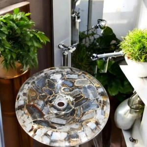 Fregadero de lavabo de ágata negra de 15", lavabo de mostrador de baño, lavabo de tocador, interior de - Imagen 1 de 6