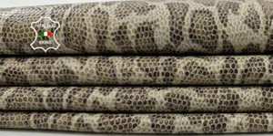 BEIGE PYTHON PRINT ON Thin Soft Lambskin Sheep Leather hides 6+sqf 0.6mm #C4408 - Picture 1 of 7
