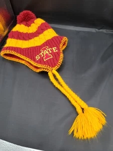 Iowa State Cyclones Winter Beanie Hat Ear Flaps Tassels Toboggan Knit Stocking - Picture 1 of 6