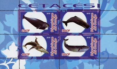 Estampilla de ballena de cetáceo océano fauna vida marina recuerdo hoja de 4 estampillas como nueva casi nueva Foto 1 de 4