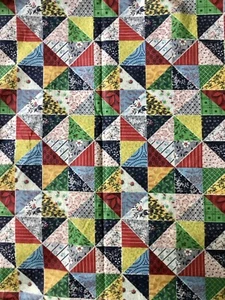 VTG 60s CHEATER QUILT Primary PINWHEEL Faux Feed Sack Fabric - 1/2 yd x 36" - Picture 1 of 2