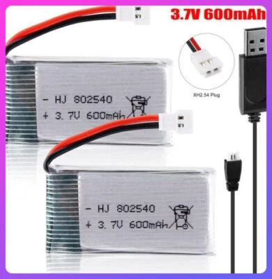 2X 3.7V 600mAh 25C XH2.54 Plug Lipo battery +USB Charger For RC Quadcopter Drone - Image 1 of 4