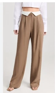Reformation Stevie Mushroom Brown High Waist Pleated Wide Leg Trouser Size 22 - Picture 1 of 12