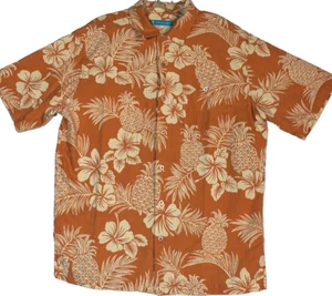 Tori Richards Men's Hawaiian Shirt M Medium Orange Orchid Silk/Cotton Aloha - Picture 1 of 13