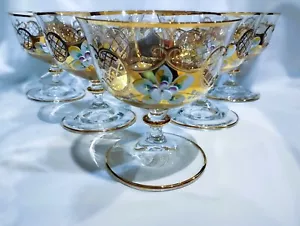 Bicchieri gelato in vetro di Boemia 11 cm decorati oro e smalto 6 pz. - Foto 1 di 5