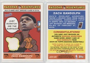 2004-05 Topps Bazooka Adventures Zach Randolph #ADV-ZR