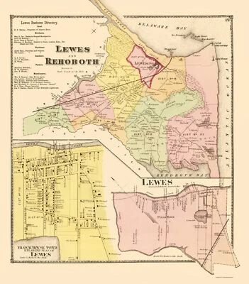 Mapa histórico de la ciudad - Lewes Rehoboth Delaware - Cervezas 1868 - 23 x 26,23 Foto 1 de 4