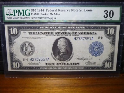 1914 Series $10 St Louis Federal Reserve Note PMG 30 Very Fine FR#932 - Image 1 of 4