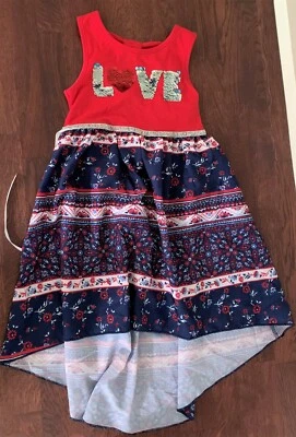 NEW  PINK & VIOLET sleeveless HI-LOW  pink/navy LOVE floral bow dress, XS 4/5 - Image 1 of 2