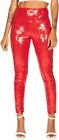 TIPSY ELVES NEW WOMEN'S RED HIGH WAISTED SEQUIN STRETCH LEGGINGS SIZE LARGE (L)