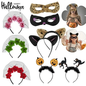 Girls Halloween Head Boppers, Roses Veil Headband, Cat Ear Hair Hoop & Eye Mask - Picture 1 of 27