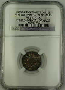 (1000-1300) France Maguelonne Silver Denier Coin Roberts-4336 NGC VF Details AKR