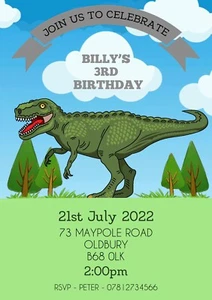 DIGITAL Dinosaur Dino Children’s Birthday Party Invite Invitation Kids Boys Girl - Picture 1 of 1